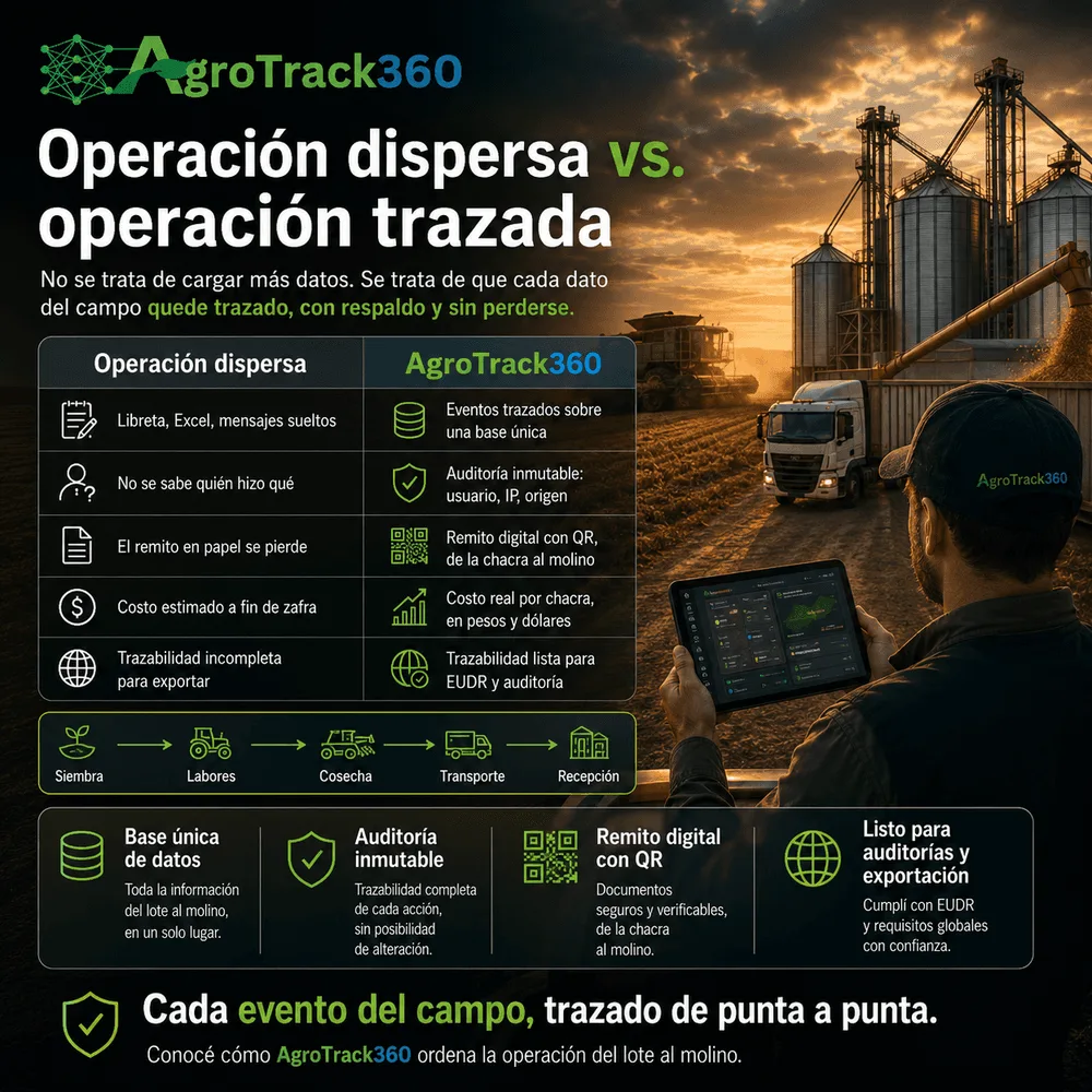 AgroTrack360 — Operación dispersa vs. operación trazada